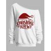 Sweat-shirt à manches longues et col incliné avec imprimé lettres et étoiles, chapeau de Noël - Blanc XXL | US 14