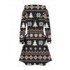 Robe à capuche à imprimé géométrique et flocons de neige, motif sapin de Noël, robe ethnique à lacets - Noir M | US 6