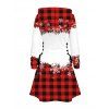 Robe à capuche de Noël à carreaux, imprimé élan et flocon de neige, robe à capuche à lacets - Rouge S | US 4