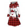 Robe à capuche de Noël à carreaux, imprimé élan et flocon de neige, robe à capuche à lacets - Rouge S | US 4
