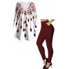 Women Outfit Geometric Print V Neck Long Sleeve Top and Pants Set - Rouge Vineux S | US 4