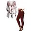 Women Outfit Geometric Print V Neck Long Sleeve Top and Pants Set - Rouge Vineux S | US 4