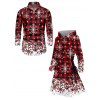Christmas Couple Outfit Plaid Snowflake Print Lace Up Hoodie Dress and Shirt Set - Rouge foncé S | US 4