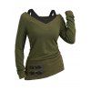 Women Outfit Textured Heather Faux Twinset Top and Grommet Pants Set - Vert Armée S | US 4