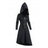 Manteau gothique à capuche de couleur unie, avec œillets, lacets, boucle, fermeture éclair, manteau asymétrique - Noir XXL | US 14