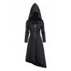 Manteau gothique à capuche de couleur unie, avec œillets, lacets, boucle, fermeture éclair, manteau asymétrique - Noir XXL | US 14