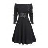 Robe tricotée à lacets de couleur unie, robe à manches longues avec boucle - Noir XXL | US 14
