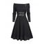 Robe tricotée à lacets de couleur unie, robe à manches longues avec boucle - Noir XXL | US 14