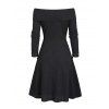 Robe tricotée à lacets de couleur unie, robe à manches longues avec boucle - Noir XXL | US 14