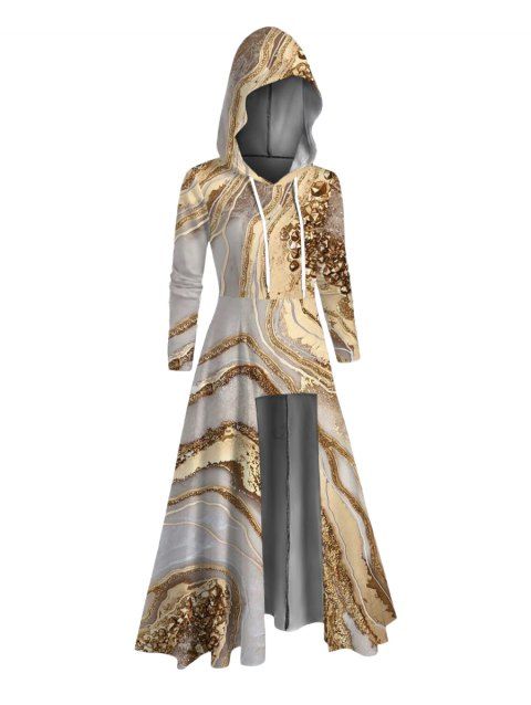 Haut à capuche et manches longues imprimé marbre avec cordon de serrage