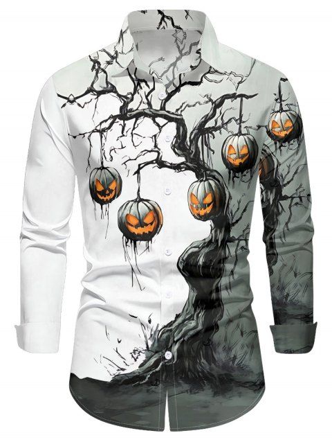 Chemise d'Halloween pour homme à imprimé branches de citrouilles et blocs de couleurs
