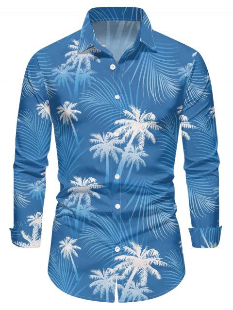 Chemise de vacances pour homme à manches longues et imprimé feuilles tropicales et cocotiers