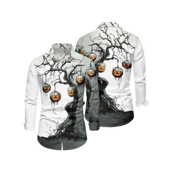 Men's Halloween Shirt Colorblock Pumpkin Tree Branches Print Shirt