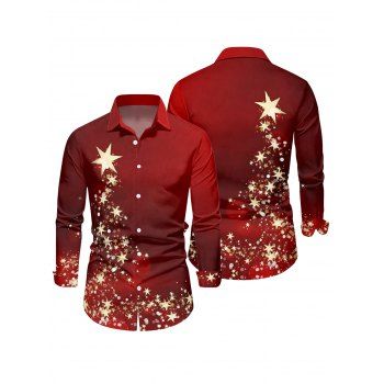 Men's Star Print Christmas Shirt Long Sleeve Button Up Shirt