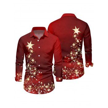 Christmas Couple Outfit Star Print Crossover Belt Dress and Long Sleeve Shirt Set