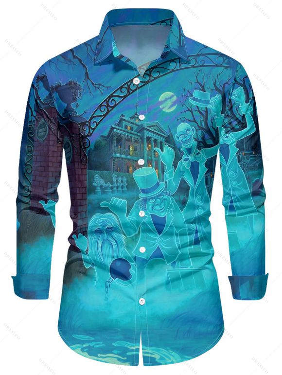 Chemise à manches longues pour homme avec imprimé nuit d'Halloween - Pers 5XL