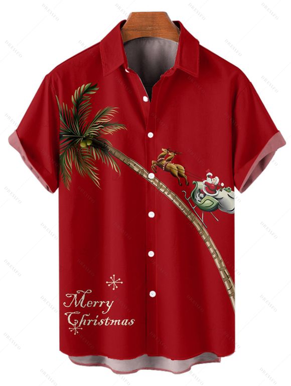 Christmas Couple Outfit Elk Santa Claus Tree Letter Print Dress and Shirt Set - Rouge Vineux S | US 4