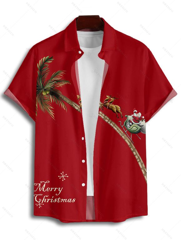 Christmas Couple Outfit Elk Santa Claus Tree Letter Print Dress and Shirt Set - Rouge Vineux S | US 4