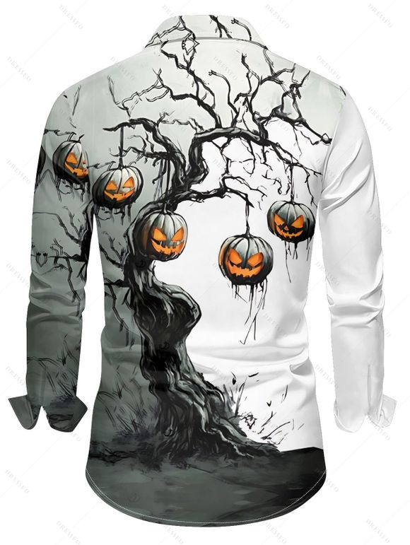 Halloween Couple Outfit Pumpkin Tree Branches Print Crossover Belt Dress and Shirt Set - Noir S | US 4