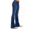 Jean Long Evasé Délavé Surpiqûres avec Poches en Denim à Braguette Zippée - Bleu profond XL