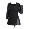Haut à manches longues en tricot texturé de couleur unie Haut long à boutons factices - Noir L | US 8-10