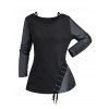 Haut à manches longues en tricot texturé de couleur unie Haut long à boutons factices - Noir L | US 8-10