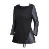 Haut à manches longues en tricot texturé de couleur unie Haut long à boutons factices - Noir L | US 8-10