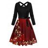 Christmas Couple Outfit Star Print Crossover Belt Dress and Long Sleeve Shirt Set - Rouge Vineux S | US 4