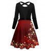 Christmas Couple Outfit Star Print Crossover Belt Dress and Long Sleeve Shirt Set - Rouge Vineux S | US 4