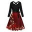 Robe de Noël à imprimé étoiles colorblock, croisée, manches longues, ceinture - Rouge foncé XXXXXL | US 20