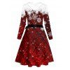 Robe de Noël à carreaux, imprimé flocons de neige, ceinture croisée - Rouge Vineux XXXXXL | US 20