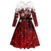Robe de Noël à carreaux, imprimé flocons de neige, ceinture croisée - Rouge Vineux XXXXXL | US 20