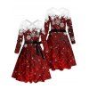Robe de Noël à carreaux, imprimé flocons de neige, ceinture croisée - Rouge Vineux XXXXXL | US 20