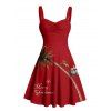 Robe de Noël mini-robe froncée à imprimé lettres, motif élan, père Noël et arbre - Rouge Vineux XXXXXL | US 20