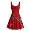 Robe de Noël mini-robe froncée à imprimé lettres, motif élan, père Noël et arbre - Rouge Vineux XXXXXL | US 20