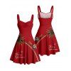 Robe de Noël mini-robe froncée à imprimé lettres, motif élan, père Noël et arbre - Rouge Vineux XXXXXL | US 20