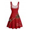Robe de Noël mini-robe froncée à imprimé lettres, motif élan, père Noël et arbre - Rouge Vineux XXXXXL | US 20