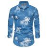 Chemise de vacances pour homme à manches longues et imprimé feuilles tropicales et cocotiers - Bleu Ciel 5XL