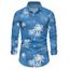 Chemise de vacances pour homme à manches longues et imprimé feuilles tropicales et cocotiers - Bleu Ciel 5XL