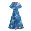 Robe de vacances à imprimé feuilles tropicales et cocotiers, manches évasées et fente - Bleu Ciel M | US 6