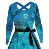 Robe imprimée nuit d'Halloween, robe croisée à manches longues et ceinture - Pers XXXXXL | US 20