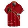 Chemise de Noël pour homme, imprimé lettres, élan, père Noël, arbre, boutonnée - Rouge Vineux 5XL