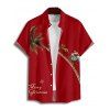 Chemise de Noël pour homme, imprimé lettres, élan, père Noël, arbre, boutonnée - Rouge Vineux 5XL