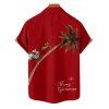 Chemise de Noël pour homme, imprimé lettres, élan, père Noël, arbre, boutonnée - Rouge Vineux 5XL