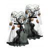 Halloween Couple Outfit Pumpkin Tree Branches Print Crossover Belt Dress and Shirt Set - Noir S | US 4