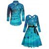 Couple Outfit Halloween Night Print Crossover Belt Dress and Long Sleeve Shirt Set - Pers S | US 4