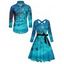 Couple Outfit Halloween Night Print Crossover Belt Dress and Long Sleeve Shirt Set - Pers S | US 4