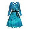 Couple Outfit Halloween Night Print Crossover Belt Dress and Long Sleeve Shirt Set - Pers S | US 4
