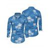 Vacation Couple Outfit Leaf Coconut Tree Print Slit Dress and Shirt Set - Bleu Ciel S | US 4
