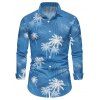 Vacation Couple Outfit Leaf Coconut Tree Print Slit Dress and Shirt Set - Bleu Ciel S | US 4